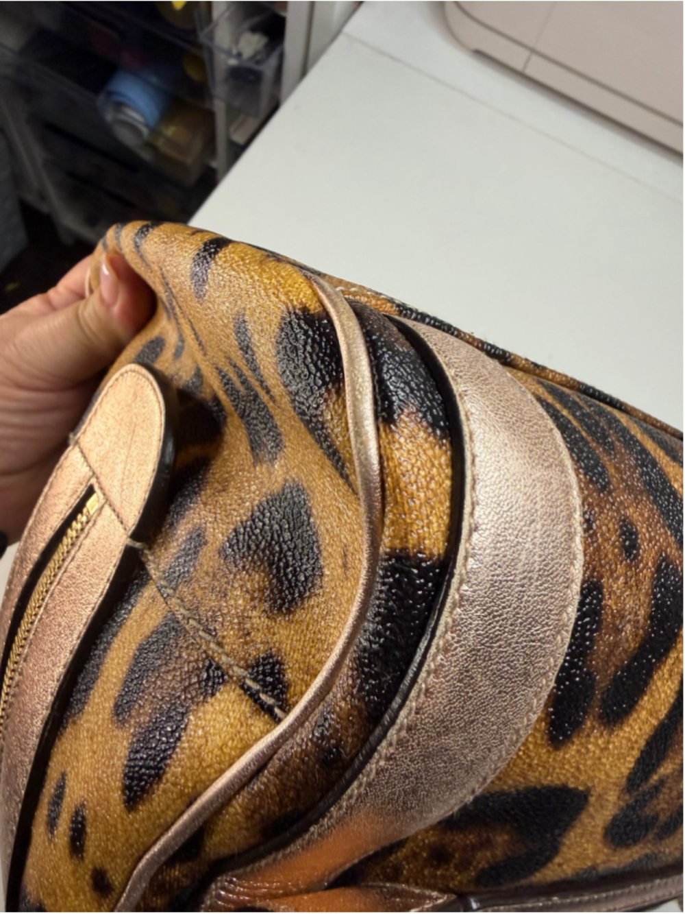 Women's Dolce & Gabbana Leopard Print Satchel Bag, One Size, Brown and Gold - Picture 12 of 16